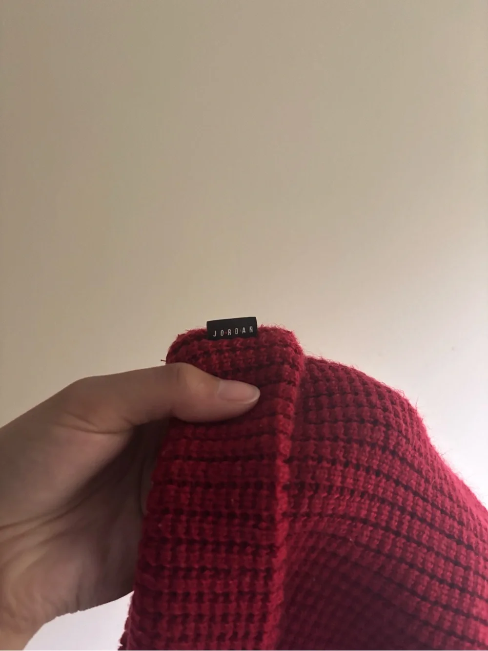 Jordan Red Ribbed Beanie with Gold Decal